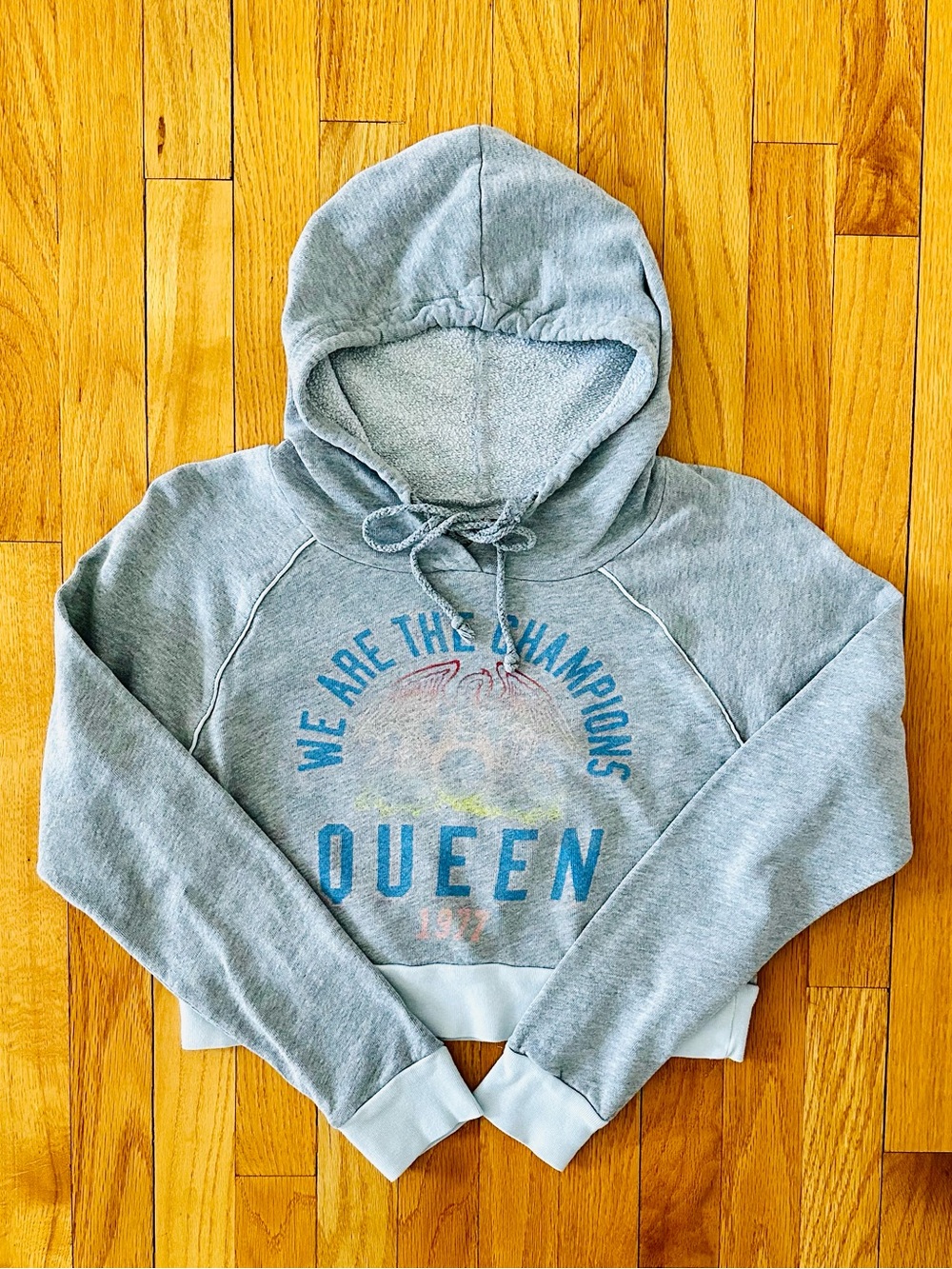 Queen Cropped Hoodie Sweatshirt, Light Blue-Gray color, XS size, Official Merch